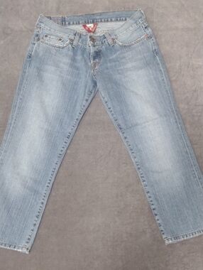 Lucky Brand Gene Montesano  8/29 Light Blue Crop Jeans Distress Button Fly